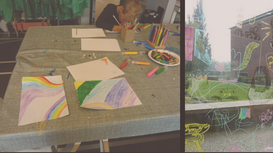 Drawing rainbows and making glass window drawings 